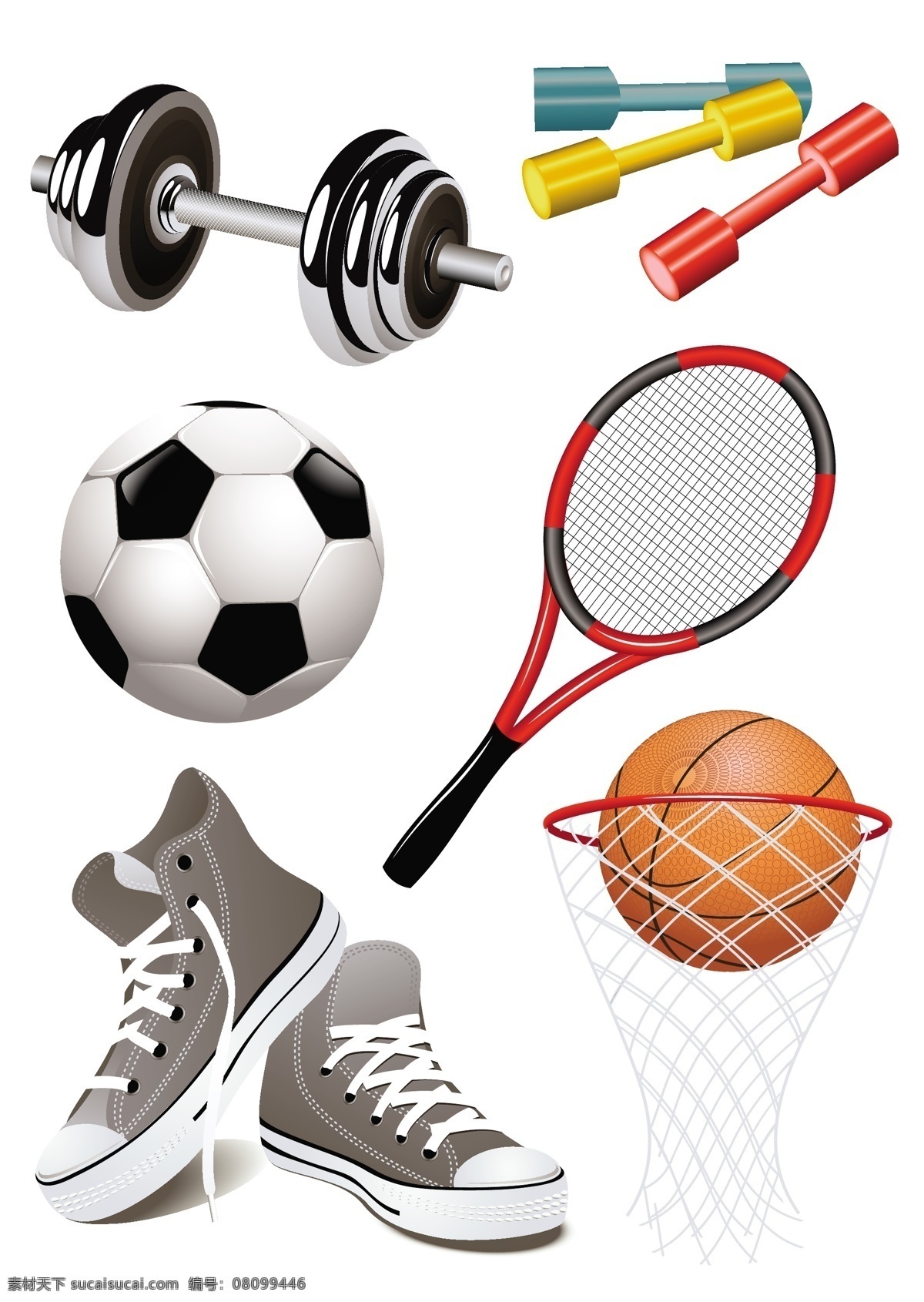 各种 运动用品 矢量 篮球 体育 运动矢量素材 运动鞋 足球 矢量运动用品 矢量运动器材 杠铃 哑铃 网球拍 矢量图 日常生活