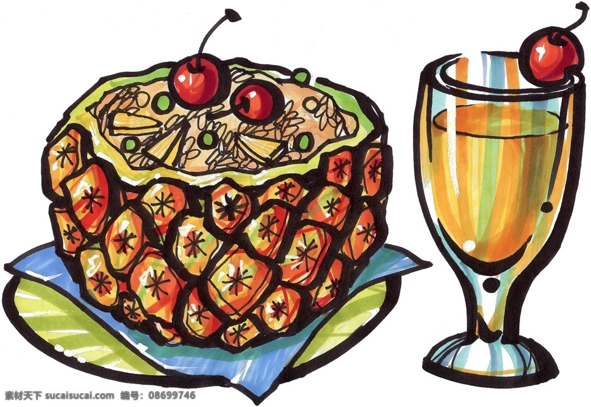 手绘菠萝 果汁 手绘美食 马克 笔 手绘 美食 餐饮美食 效果 图 绘画作品 绘画书法 文化艺术