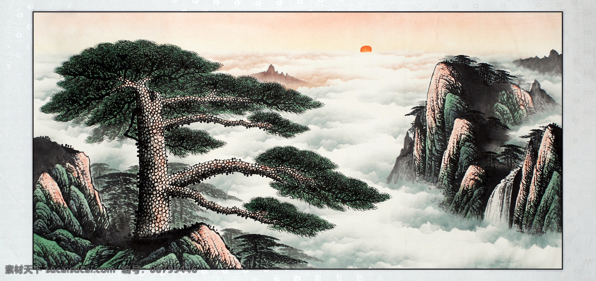 国画 迎客松 中国画 绘画艺术 装饰画 山石 书画文字 文化艺术