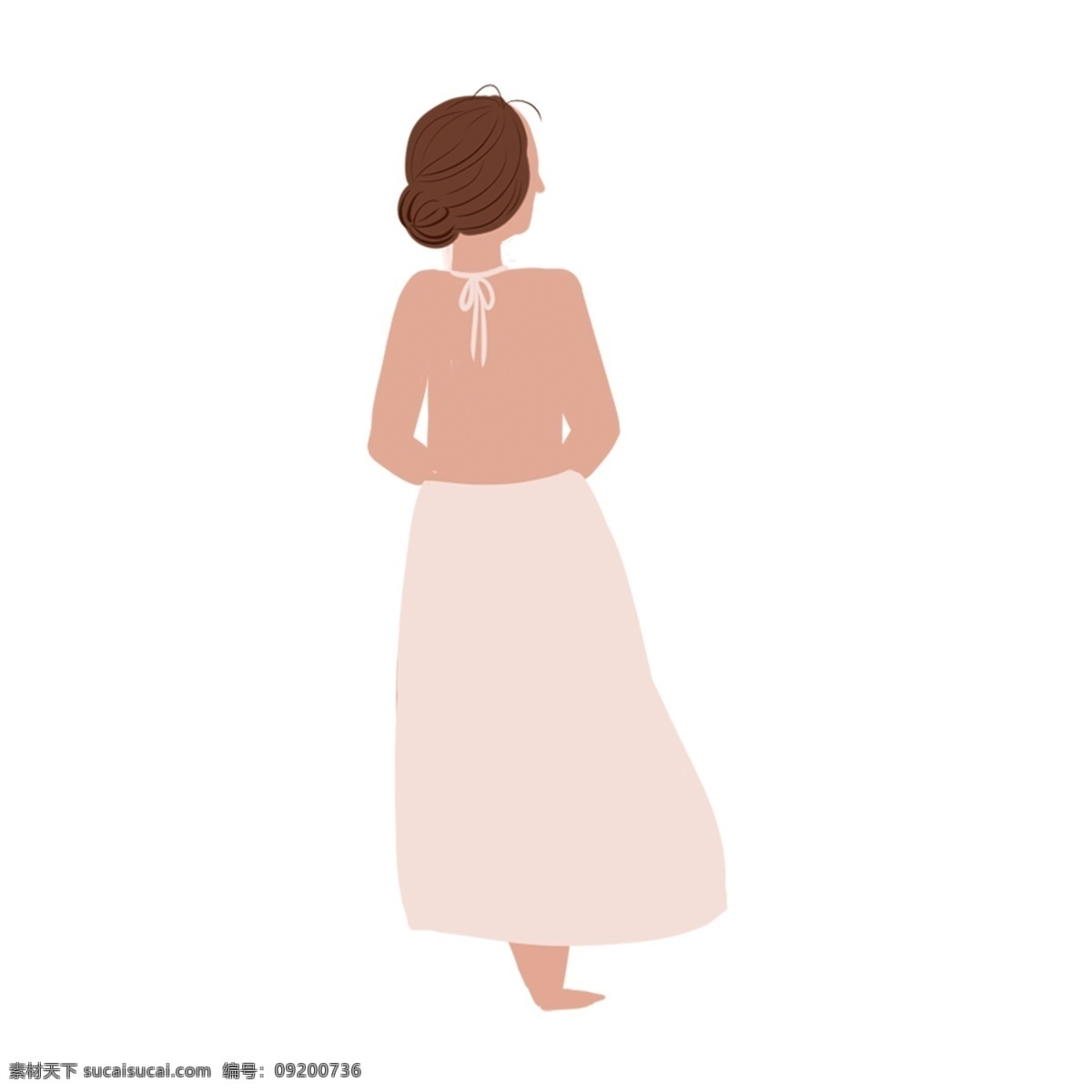 手绘 唯美 背影 女孩 人物 元素 精致人物 手绘元素 卡通 时尚 装饰 女孩背影
