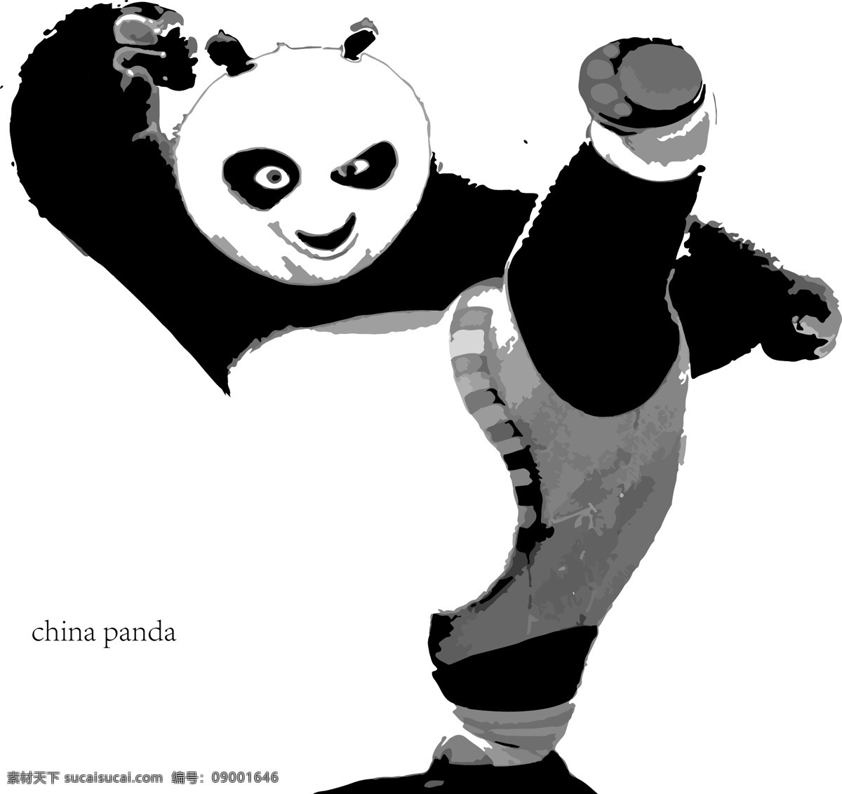熊猫黑白照 功夫 熊猫 黑白 矢量 可爱 动漫动画 动漫人物 红色
