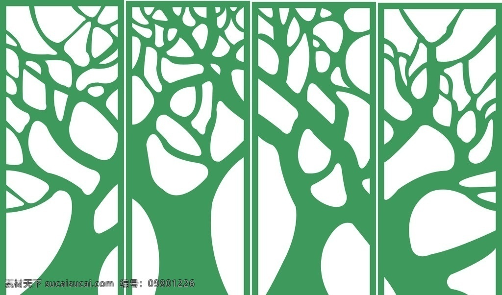 绿色环保窗格 绿色 环保 屏风 窗格 矢量图 树花格 花纹 雕刻 树枝