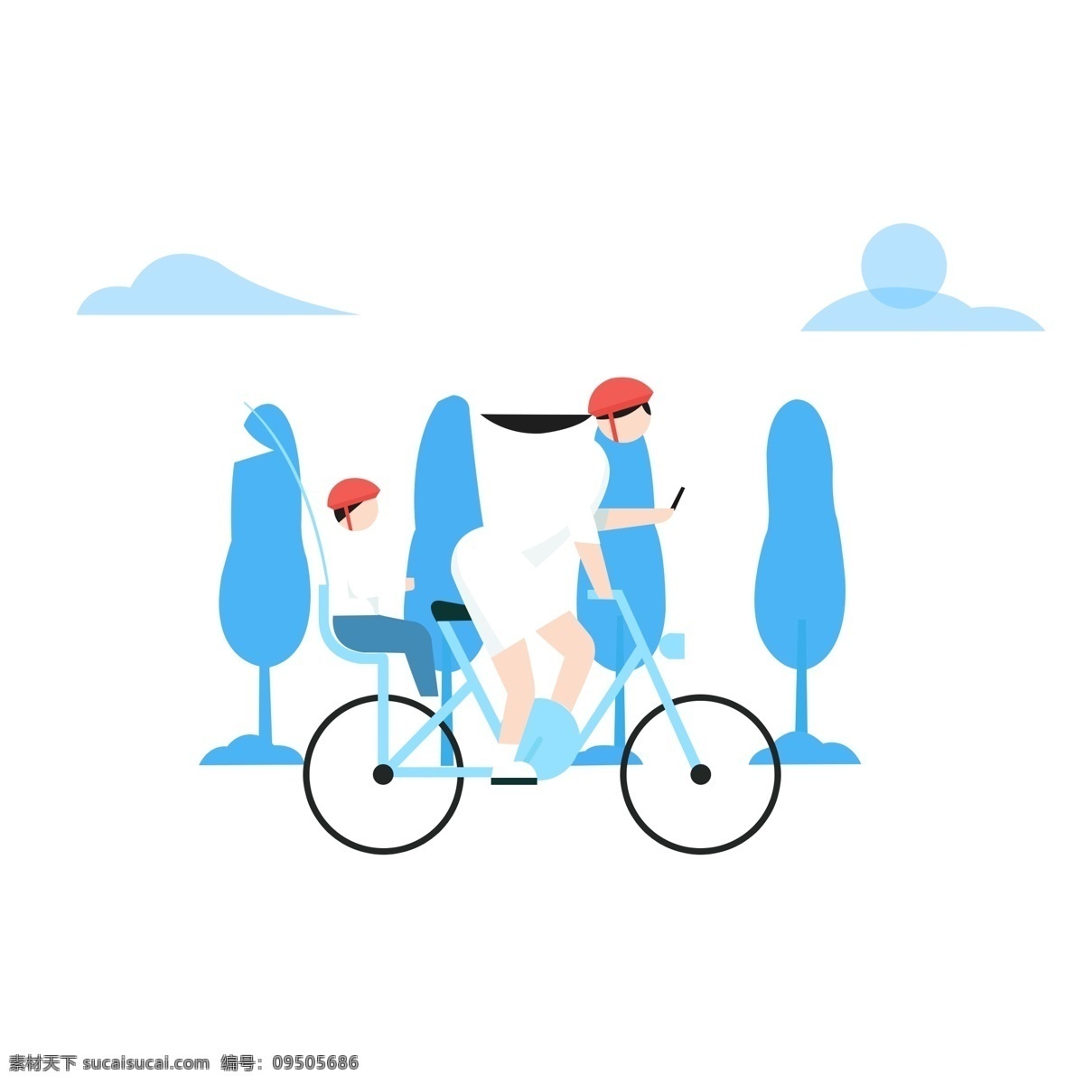 骑 单车 母子 免 抠 骑单车 母亲 孩子 卡通的 可爱的 扁平化 矢量图 蓝色系 公路骑车 自行车