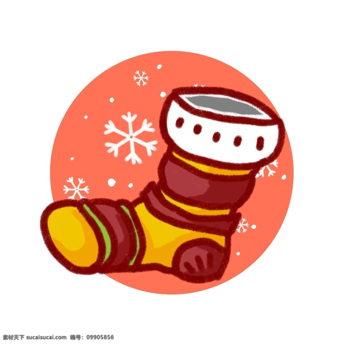 原创 手绘 风 插画 圣诞 节日 袜子 元素 圣诞节 雪花 板绘 圣诞袜 雪球