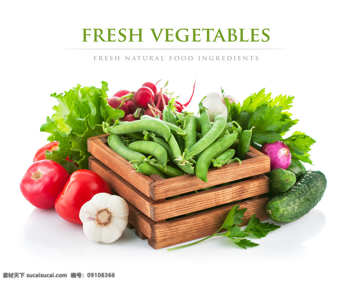 木框 里 豆角 蔬菜 大蒜 黄瓜 青菜 萝卜 西红柿 新鲜蔬菜 食材 蔬菜图片 餐饮美食