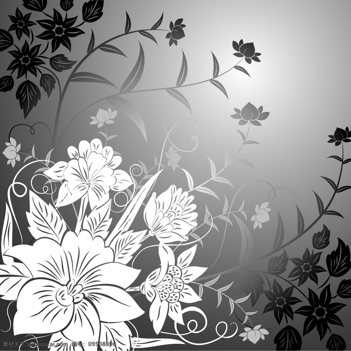 印花 矢量图 白色 服装图案 黑色 色彩 印花矢量图 优雅植物 面料图库 服装设计 图案花型