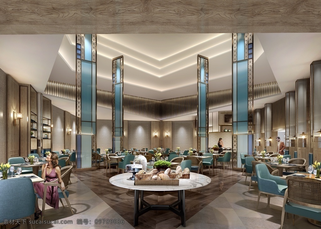 酒店 豪华 餐厅 效果图 豪华餐厅 天蓝配色装修 环境设计