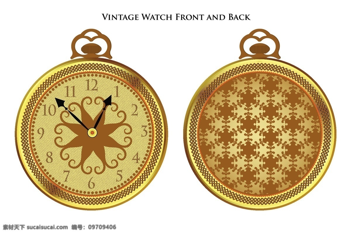 金色怀表 古老旧钟 钟表 时间 怀旧钟表 复古钟表 生活百科 矢量素材 白色