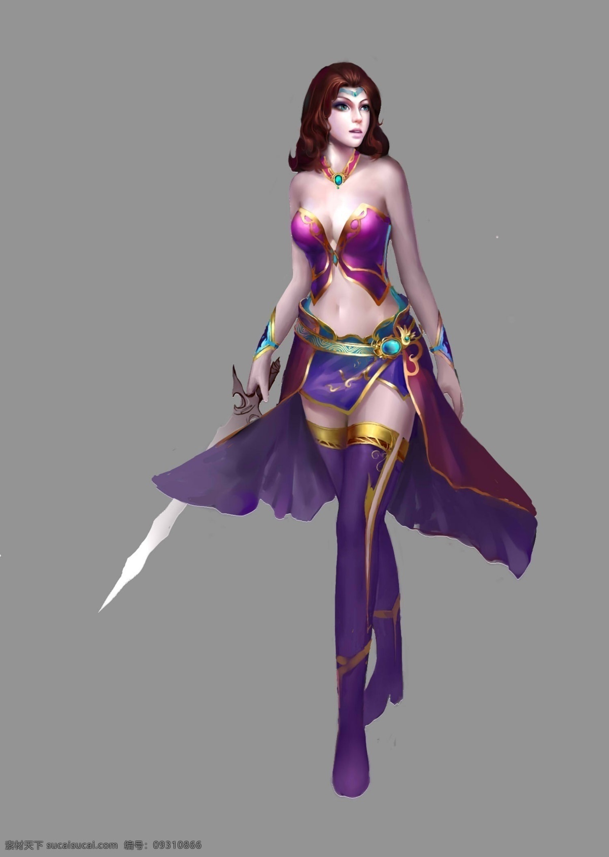 紫衣美女 游戏 游戏角色 游戏美女 游戏原画 游戏设定 游戏素材 美腿 性感 高挑 长发 紫衣 剑 分层 源文件
