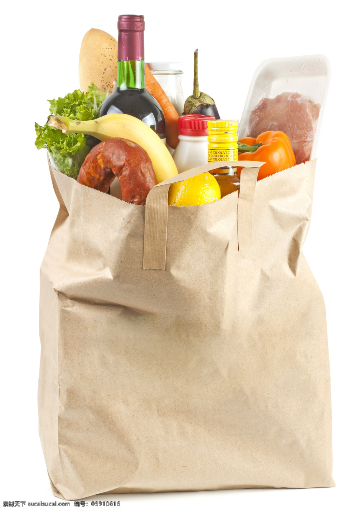 袋子 里 食物 香蕉 面包 红酒 购物袋 青菜 辣椒 水果 蔬菜 超市促销 蔬菜图片 餐饮美食