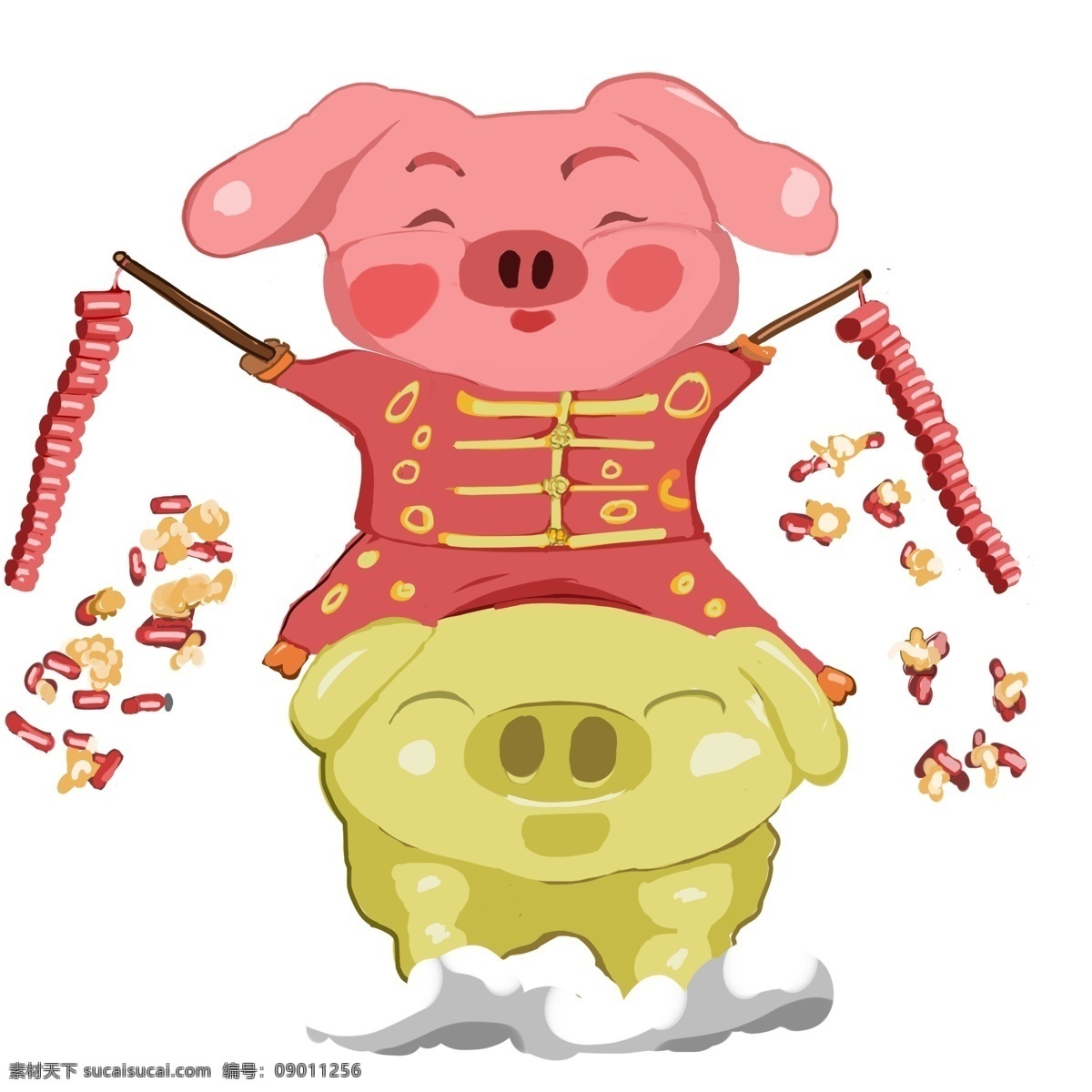 红色 系 新年 金 猪 如鱼 猪年 2019 农历新年 金猪 恭喜发财 恭喜恭喜 运用范围插画 节日宣传 红色黄色系