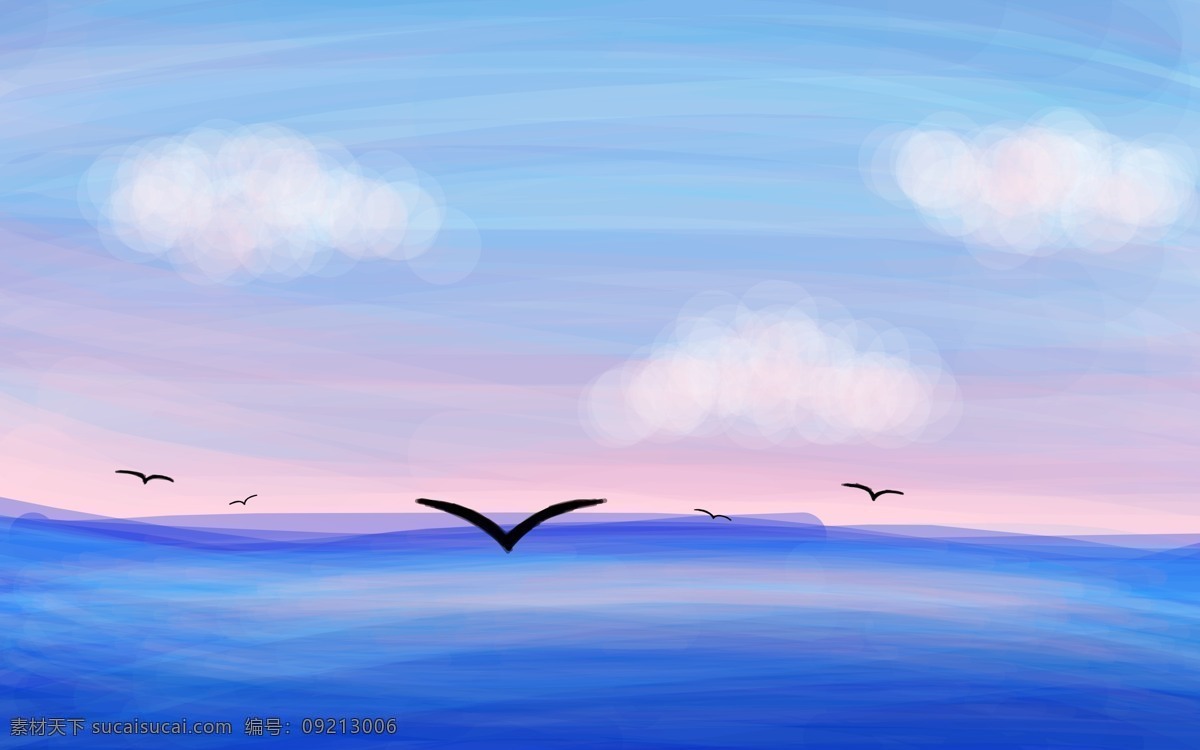 手绘 海 大海 海鸥 插画集