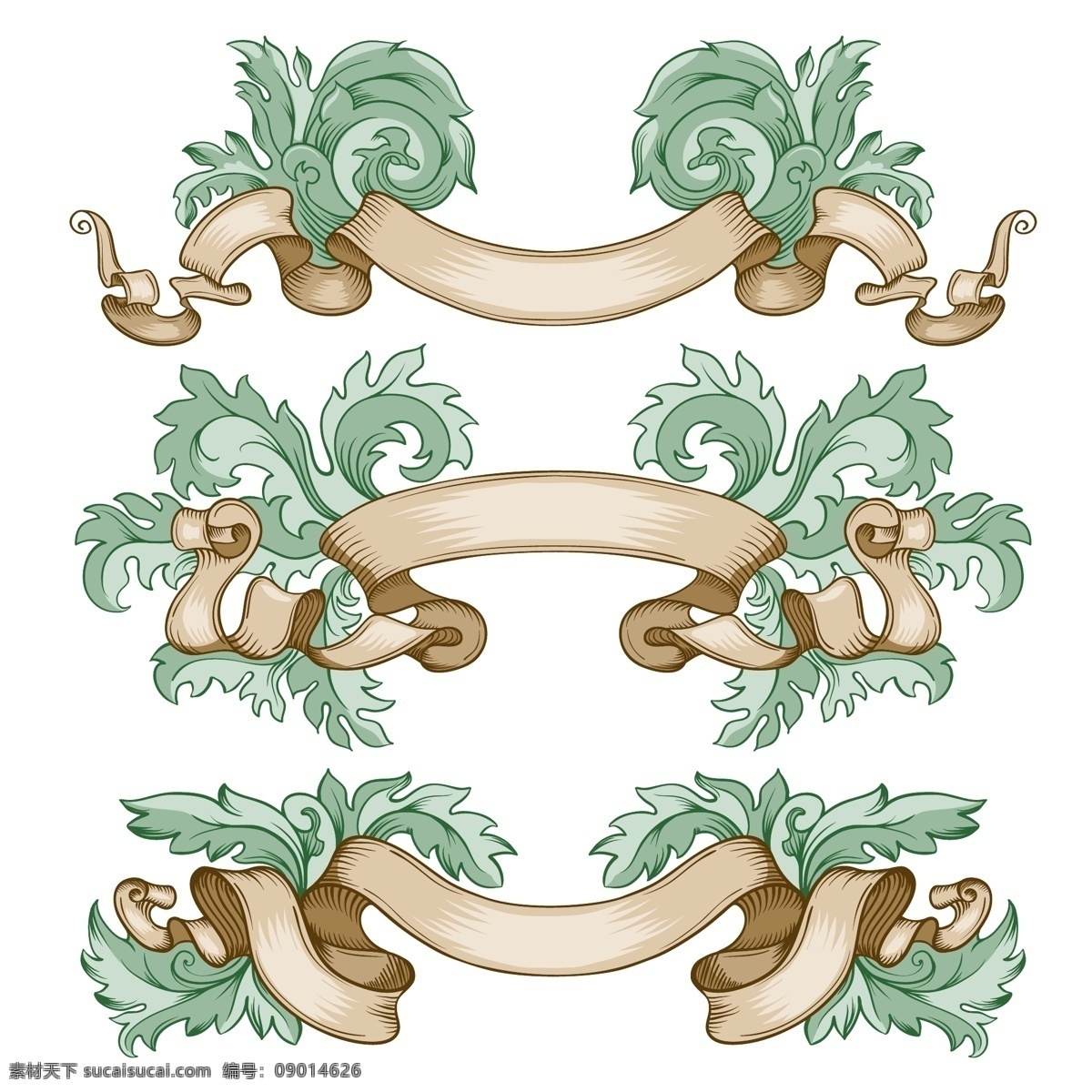 复古 丝带 条幅 矢量 花纹 矢量图