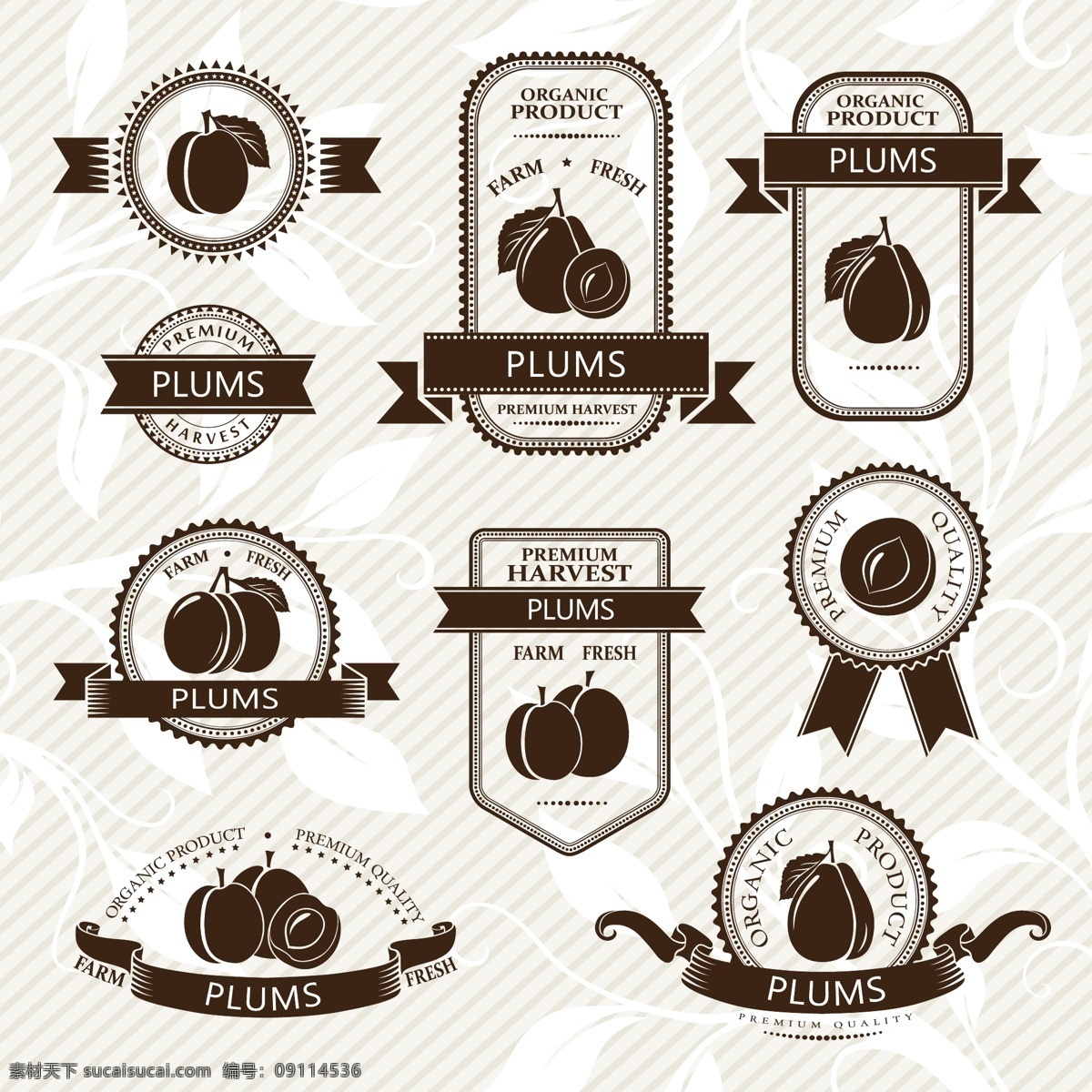 创意 李子 标签 水果 标签食物 纯天然 丝带 矢量图 矢量 高清图片