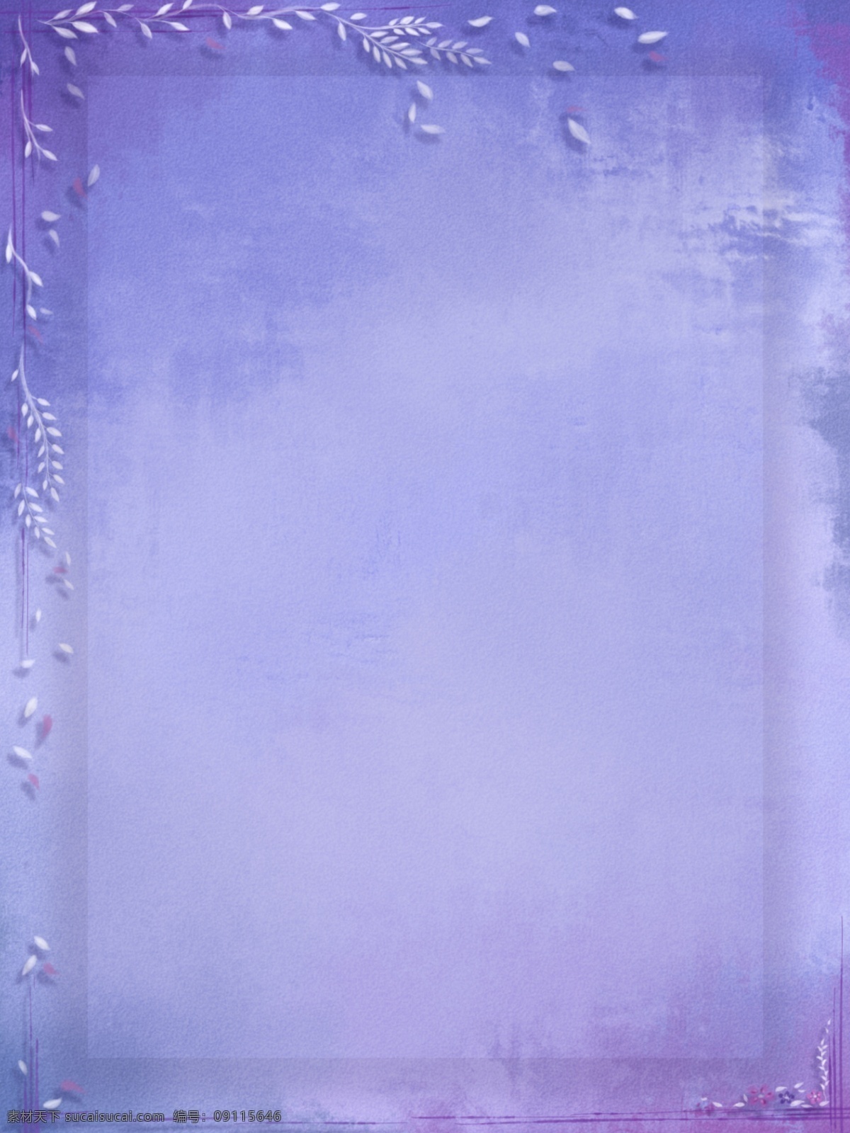 纯 手绘 原创 渐变 水彩 质感 淡雅 边框 背景 蓝色 紫色 叶子 小清新 纯手绘 蓝紫色 复古 手绘风 落叶 植物花卉 厚彩 边框背景