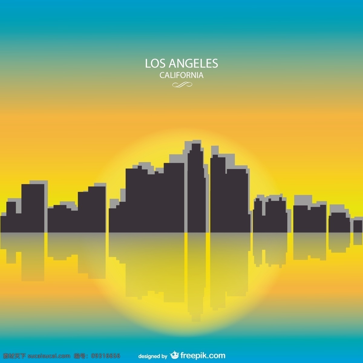 阳光 明媚 加利福尼亚 洛杉矶 城市 景观 城市设计 太阳 模板 轮廓 布局 建筑 天际线 城镇 城市景观 日落 日出 美国 城市的天际线 美国城市建筑 阳光明媚 黄色