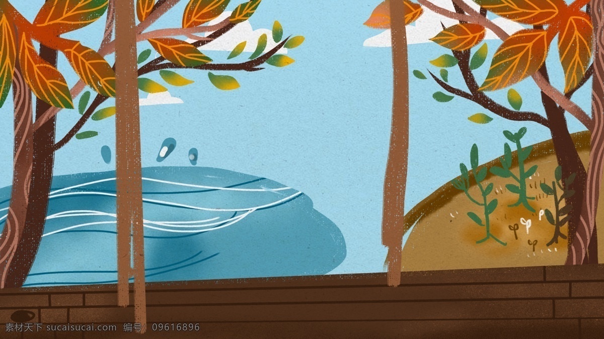 树林 树木 卡通 秋季 背景 背景素材 卡通背景 手绘 插画背景 广告背景 psd背景 手绘背景
