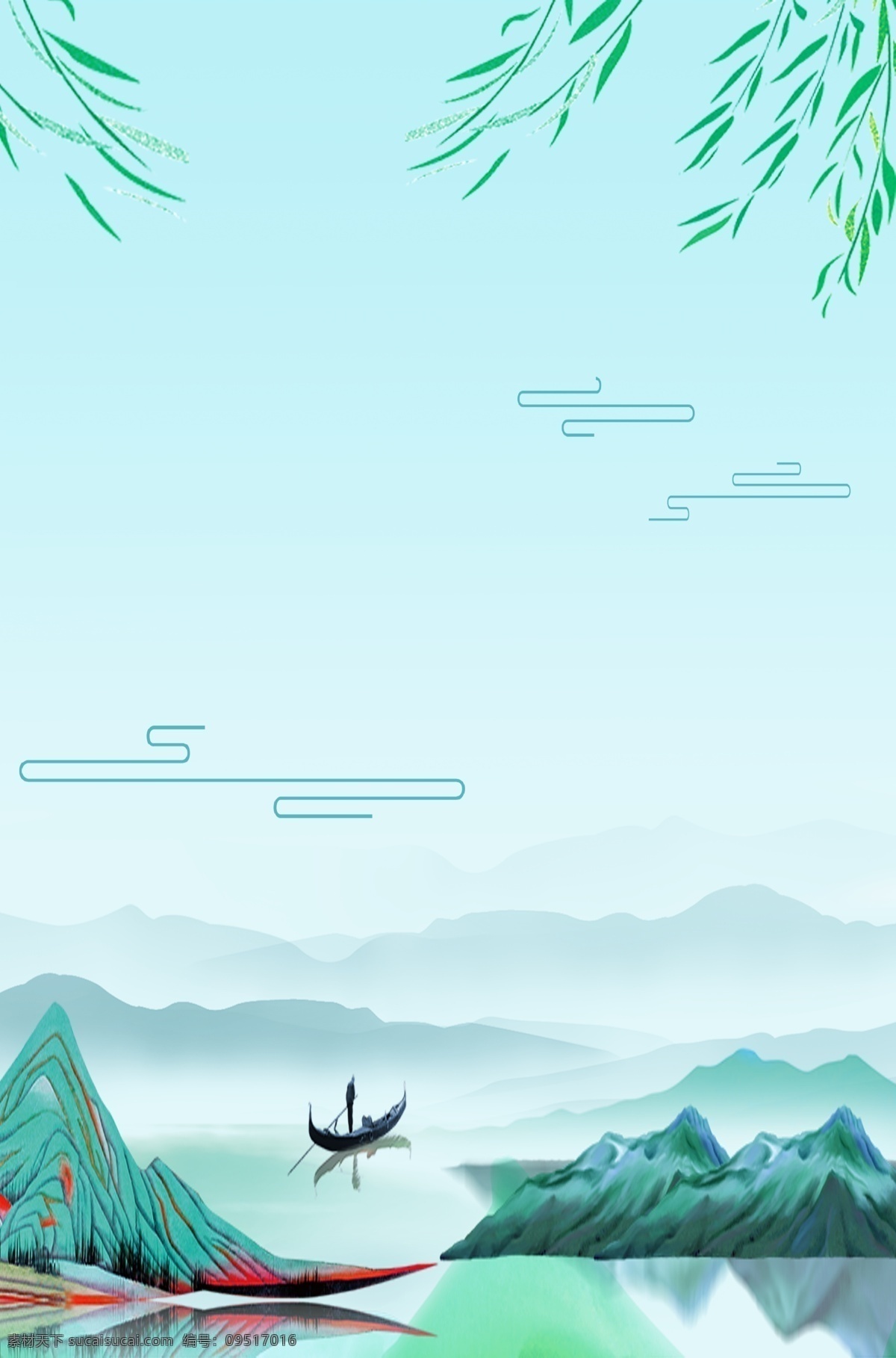 夏季 古风 山水 古典 中国 风 蓝色 广告 背景 中国风 蓝色背景