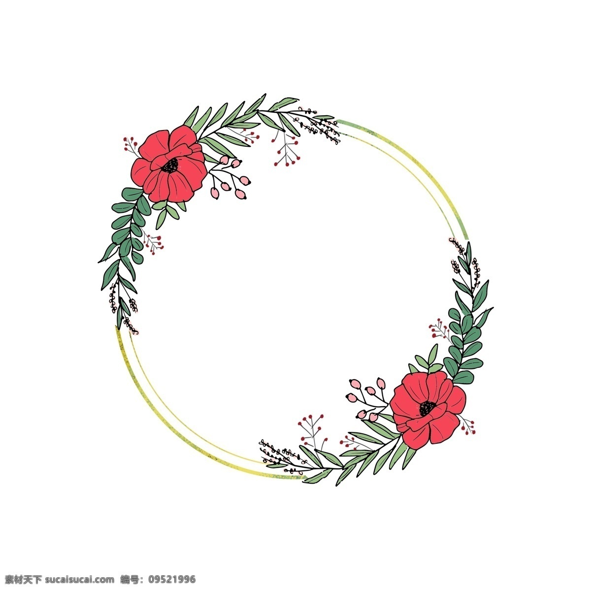 森 系 小清 新手 绘 绿叶 花卉 边框 手绘 春夏季 植物 唯美 浪漫 小清新