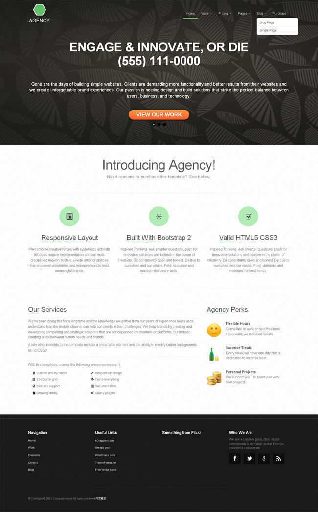 twitter html5 响应 式 商业 模板 英文 名 agency 简洁 网站 使用了 bootstrap 框架 搭建 网页素材 网页模板