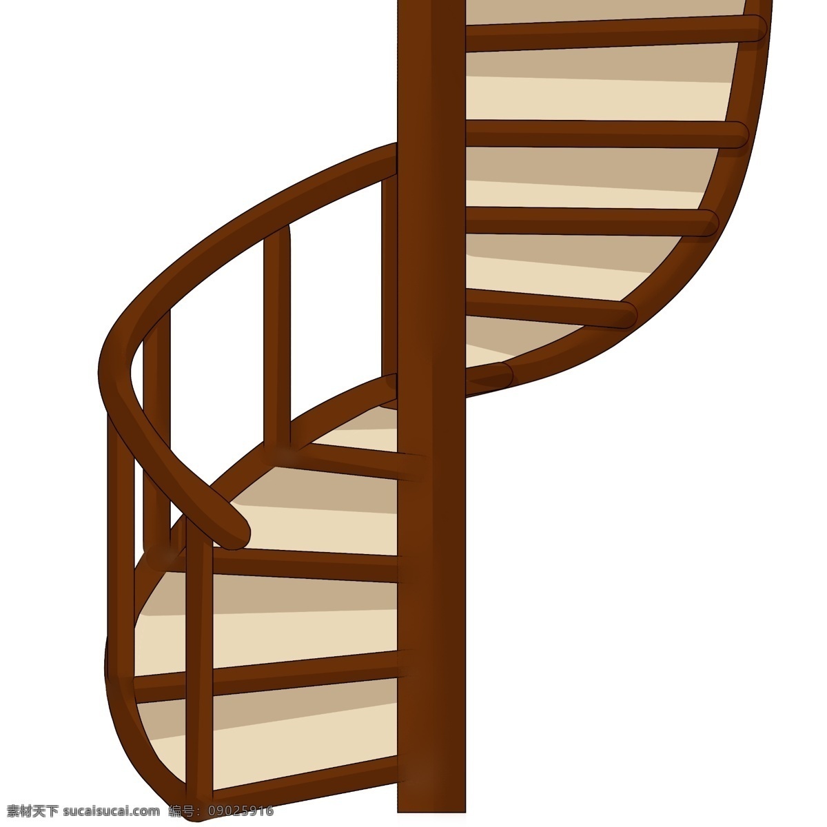 木质 旋转 楼梯 插画 旋转楼梯插画 木质的楼梯 卡通楼梯插画 深色的扶手 木质扶手 黄色的阶梯