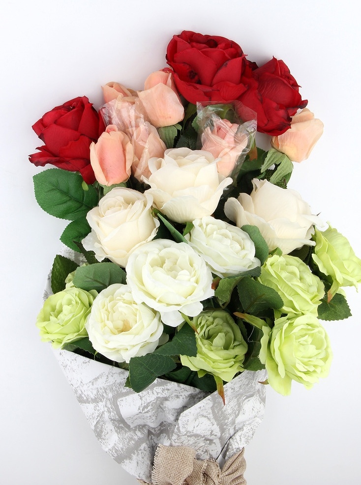 浪漫 七夕 玫瑰花 玫瑰 花 植物 花束 情人节 绿色 白色 红色 漂亮 高清图片 生物世界 花草