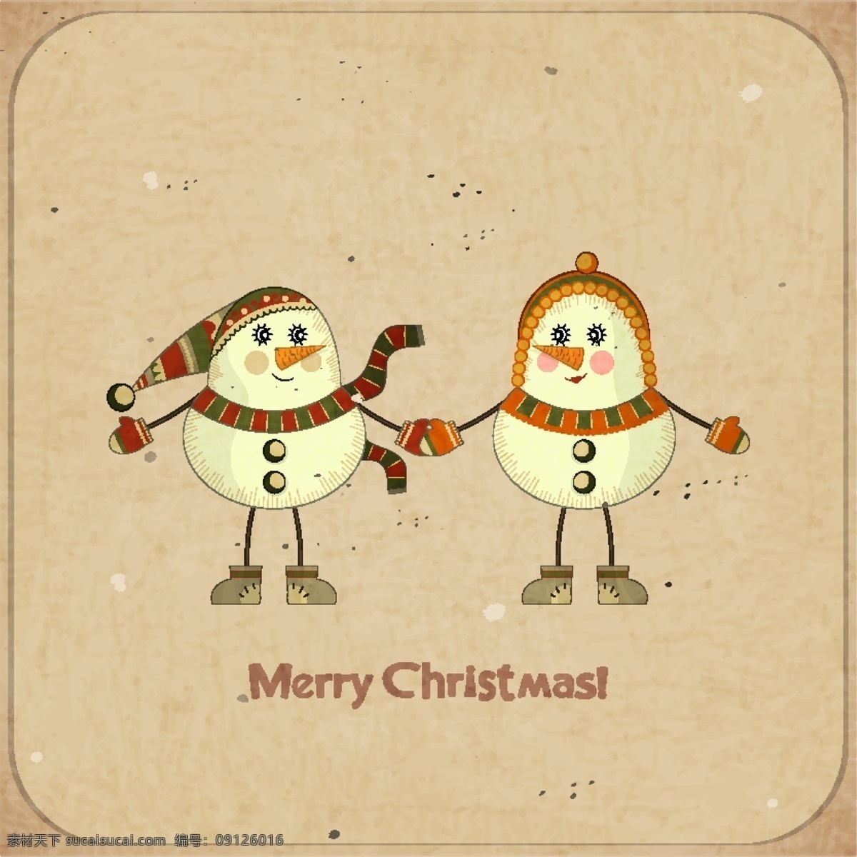 圣诞插画素材 卡通 插画 手绘画 可爱 节日 圣诞节 圣诞快乐 圣诞素材 雪人 底纹背景 底纹边框 矢量素材 黄色