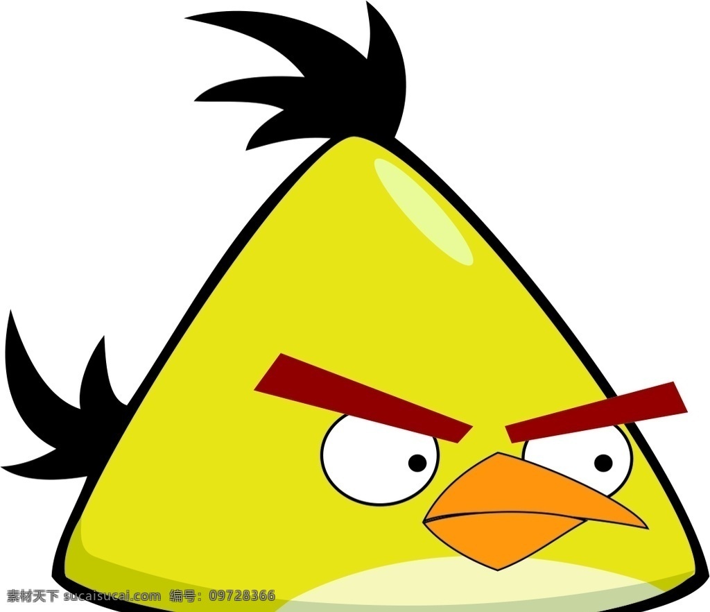 愤怒 小鸟 表情 黄色 图案 小鸡 红色的眉毛 尖嘴 白眼睛 圆圆的眼睛