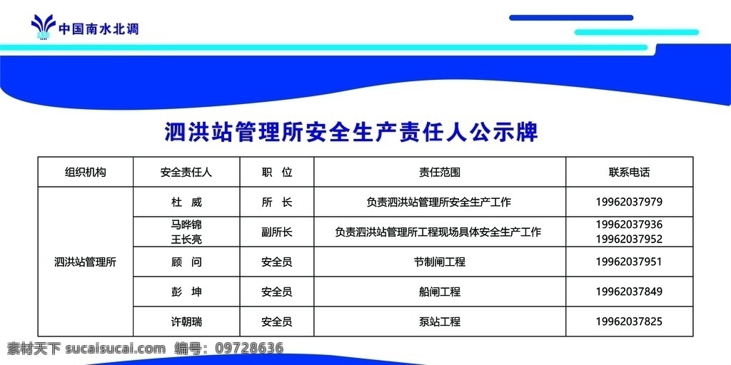 管理所 安全生产 责任人 公示牌 南水北调标 标志 logo 责任人公示牌 展板 展牌 制度