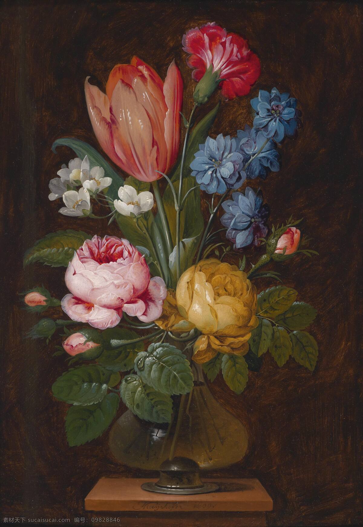 静物 玻璃花瓶 古典油画 绘画书法 文化艺术 油画 混搭鲜花 永恒之美 装饰素材