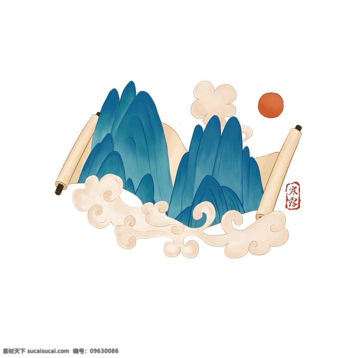 寒露 山水画 高山流水 国画 远山 祥云 商用 卷轴 中国风 风景画 节气 二十四节气 古风