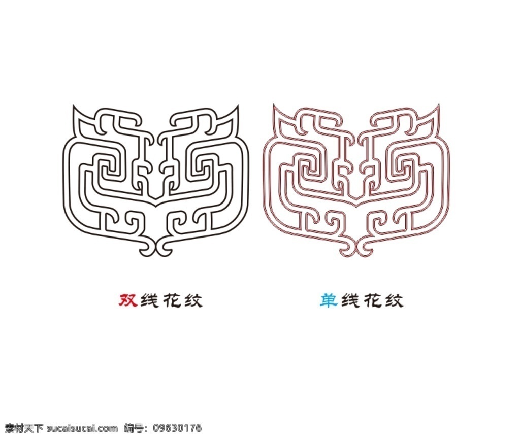 饕餮纹 中国 传统 纹样 图案 中国风 古老 单线纹 双线纹 文化 矢量图 x4 文件 艺术设计 中国传统文化 文化艺术 传统文化