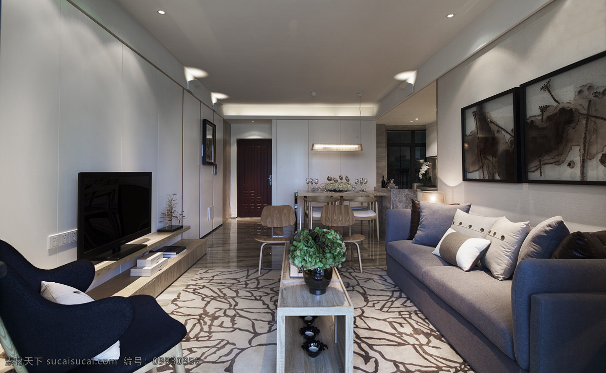 现代 时尚 客厅 亮 黑色 电视柜 室内装修 效果图 瓷砖地板 客厅装修 浅色沙发组合