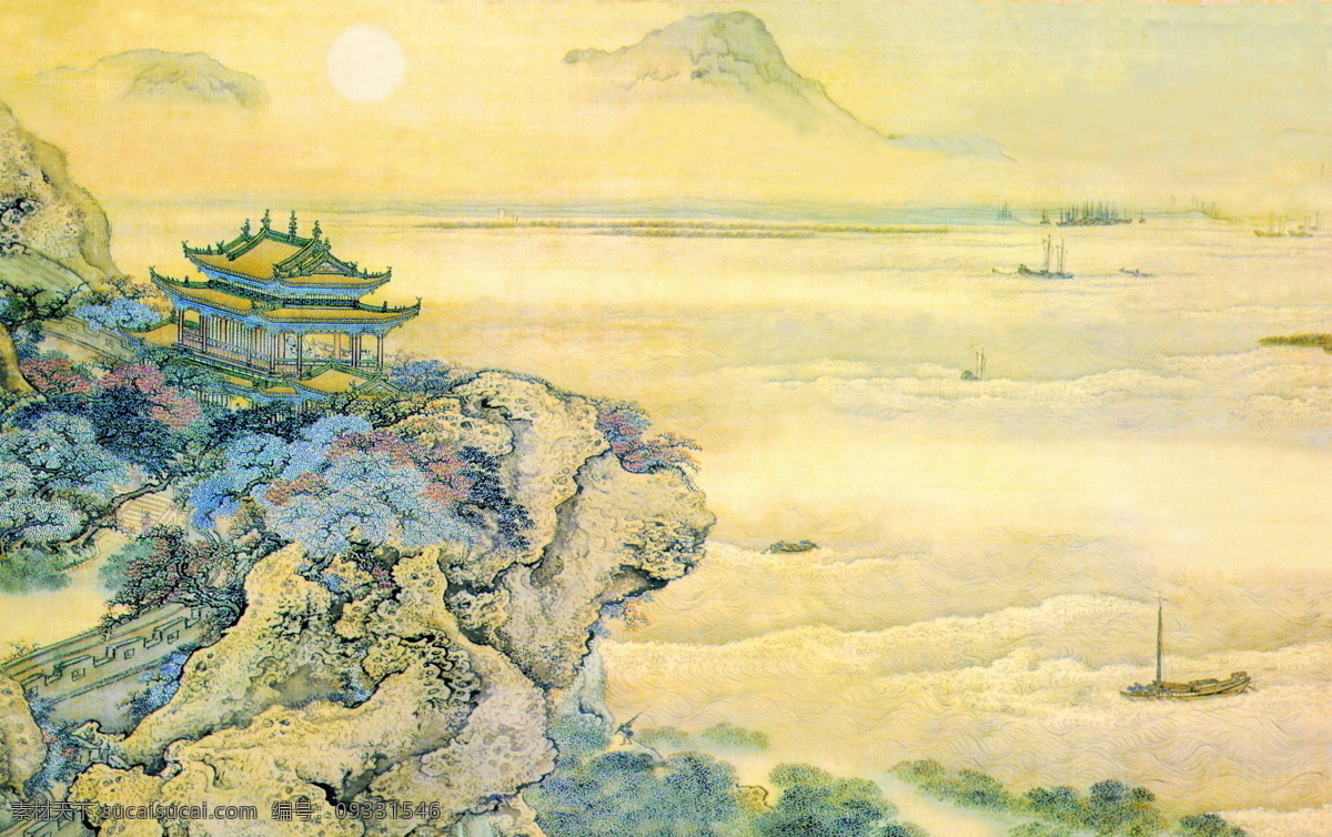 山水名画 中国画 古典 藏画 古典藏画 设计素材 书画美术 黄色