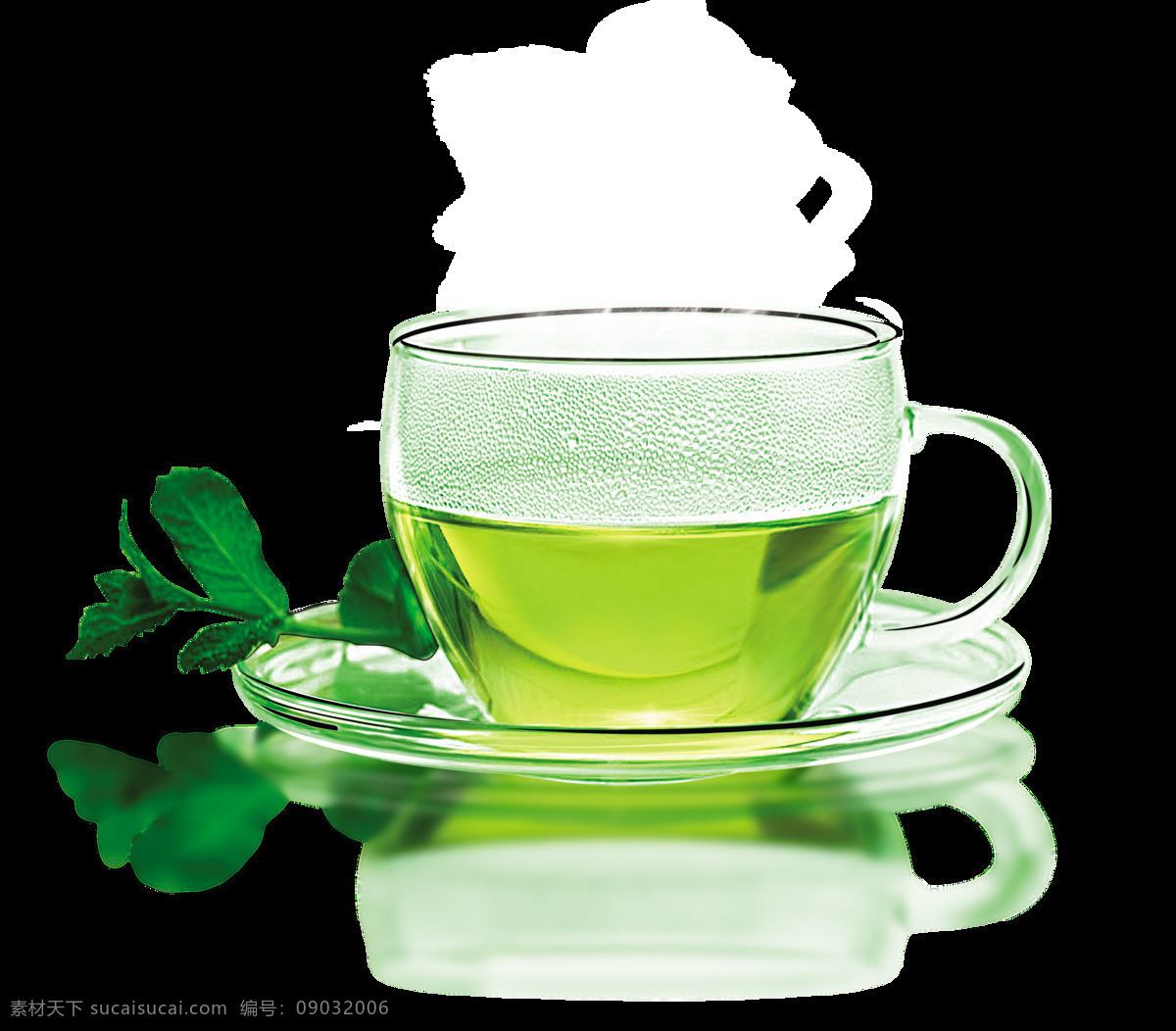 简约 清新 玻璃 茶杯 产品 实物 玻璃茶杯 茶垫 茶水 产品实物 绿色叶子