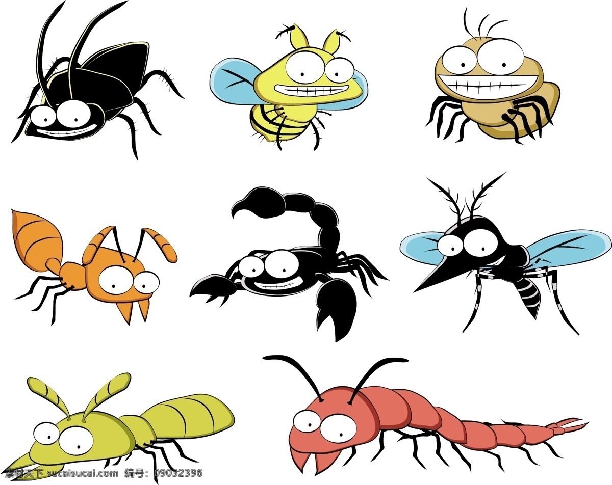 卡通昆虫 可爱 卡通 昆虫 蝎子 蜜蜂 蚊子 白色