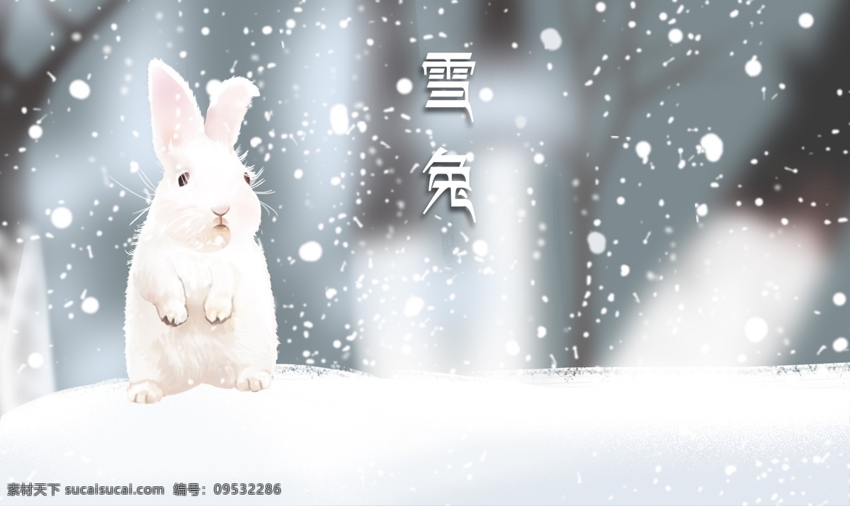 雪兔 雪地 雪山 兔子 可爱兔子 雪景 白色雪花 简约 唯美 客厅背景墙 装饰画 图案 3d设计 3d作品