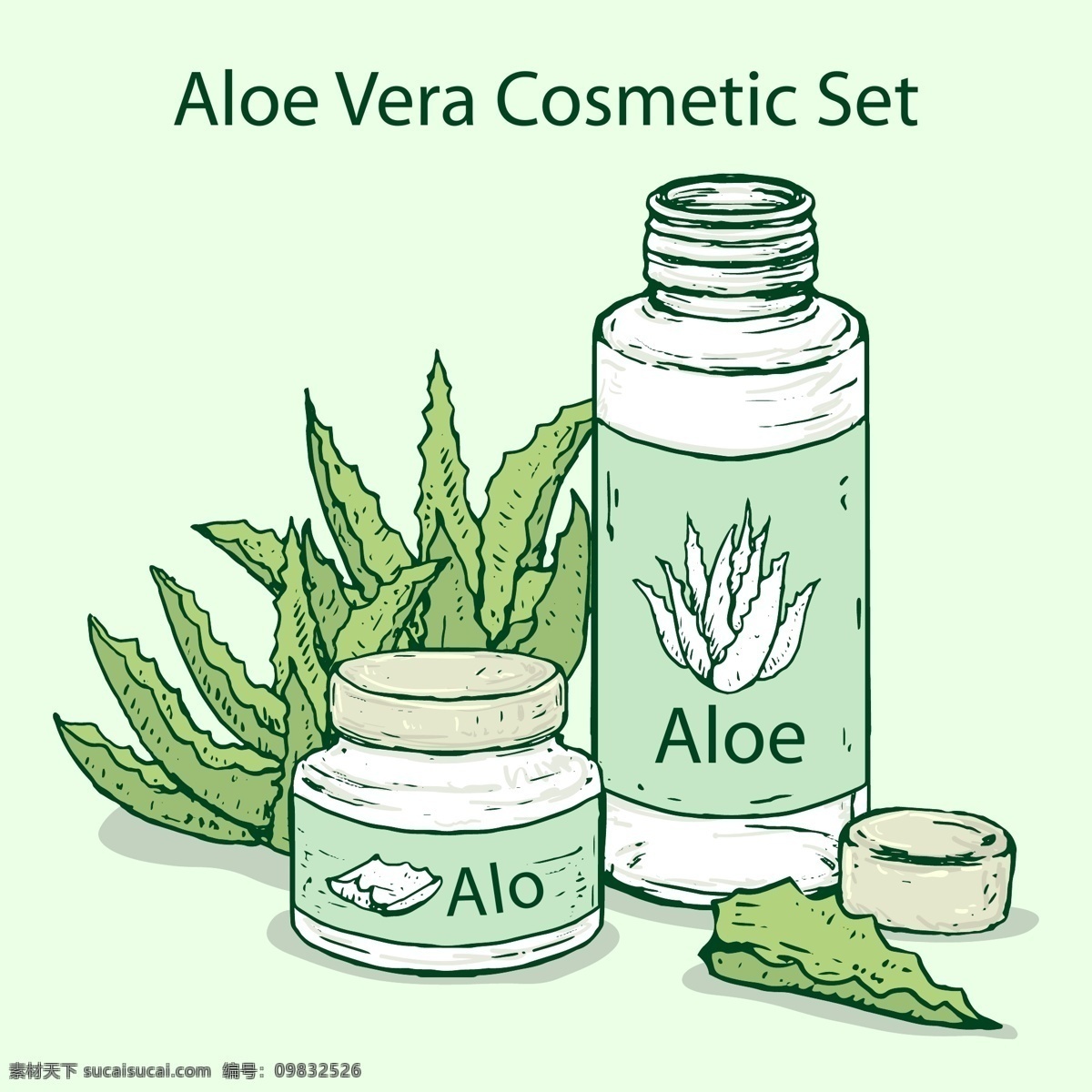 手绘 化妆品 芦荟 插画 植物 护肤品 天然