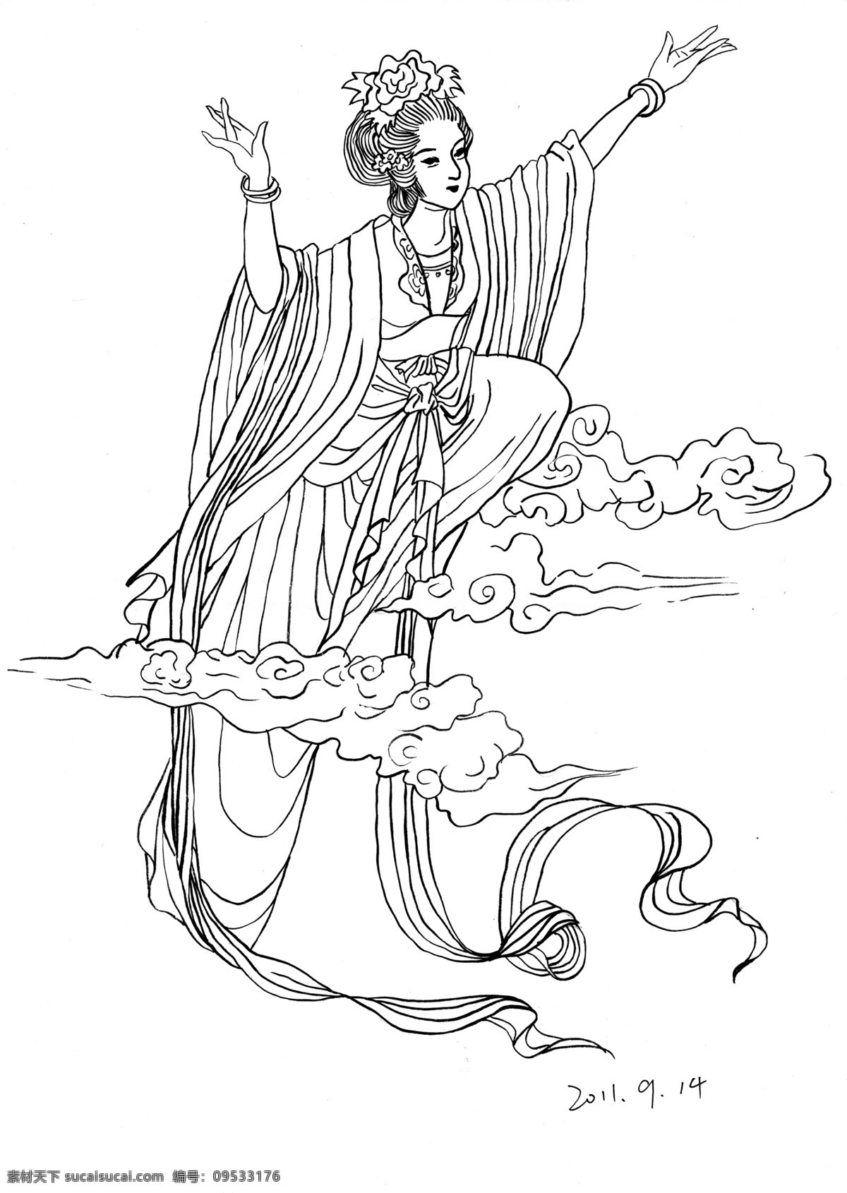 手绘仙女 白描 仙女 嫦娥 古代美人 美女 手绘 绘画书法 文化艺术