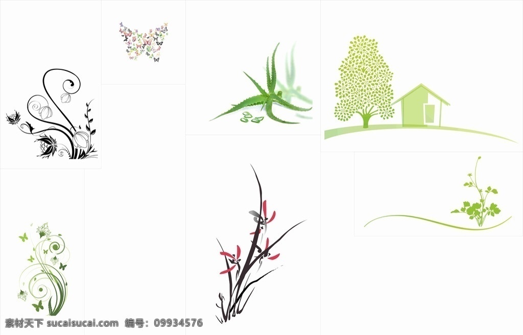 花草 花 树 蝴蝶 花纹 绿色花纹 花边 条纹花边