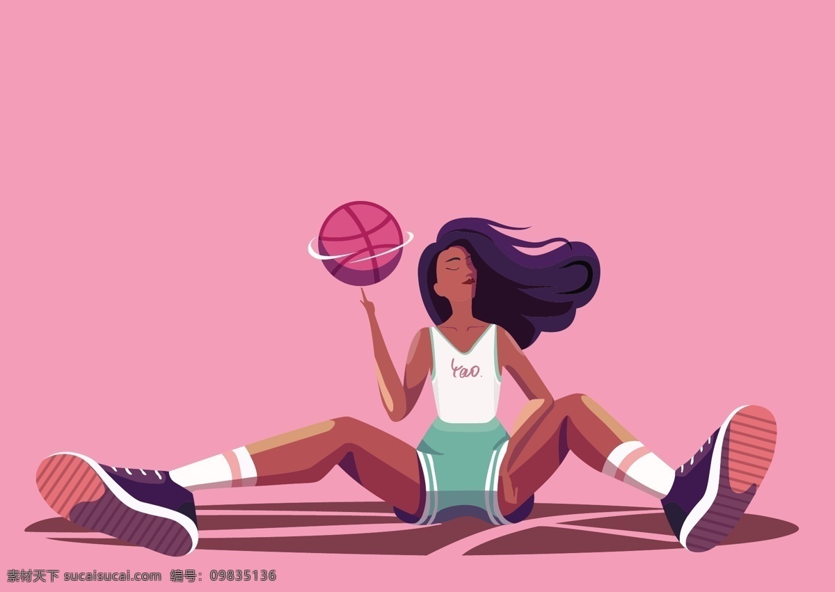 篮球女孩 篮球 女孩 运动 转球 插画 图案素材 动漫动画 动漫人物