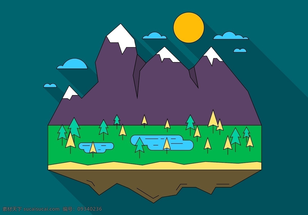 景观岛矢量图 岛屿 平面 景观 旅游 插图 自然 背景 卡通 森林 树 山 天空 户外 阳光 度假 海洋 夜 湖 福雷斯特 水 黑暗 自定义 瘦 线 轮廓