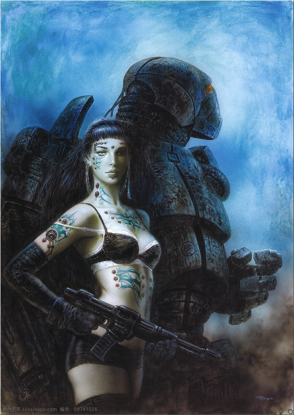 插画 丰满 幻想 绘画 绘画书法 机械 剑 女 女人 luis royo 作品 人体 武士 性感 野兽 纹身 野性 站立 文化艺术 插画集