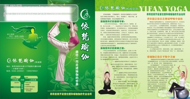底纹 编排设计 绿色 美女 画册设计 依凡瑜伽画册