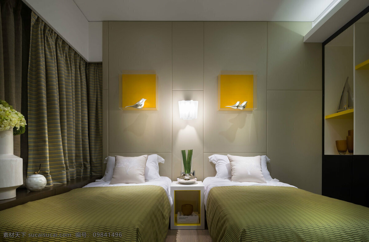 3d模型下载 3d效果图 背景墙 窗帘 东南亚风格 酒店 客房 室内设计 收纳柜子 台灯 卧室 精品 效果图