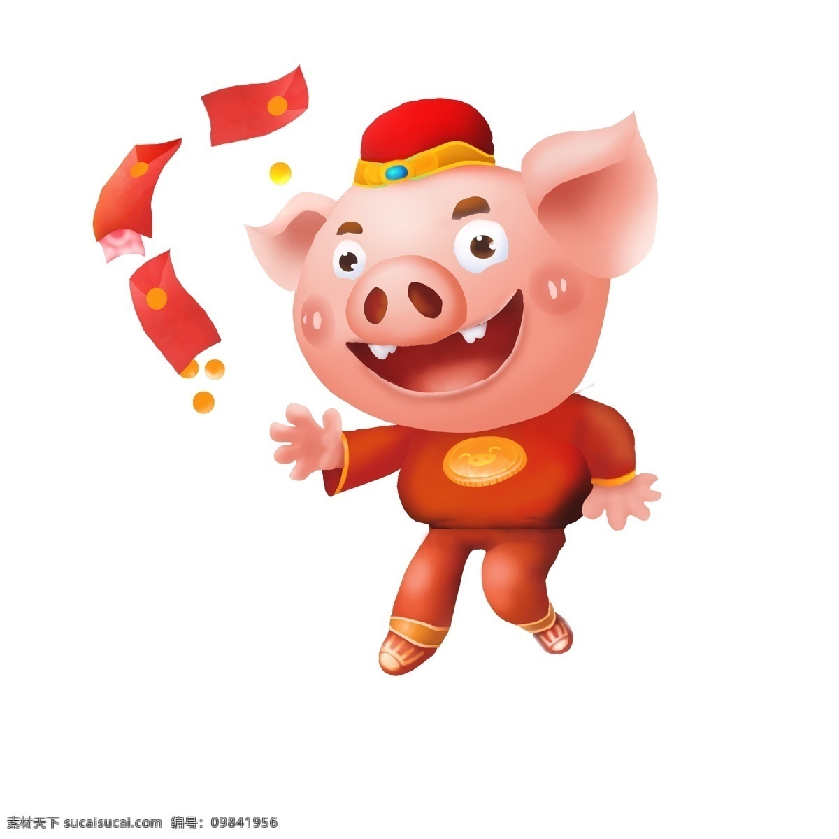 商用 高清 小 猪 发红 包 红色 红包 手绘 新年 猪形象 可商用
