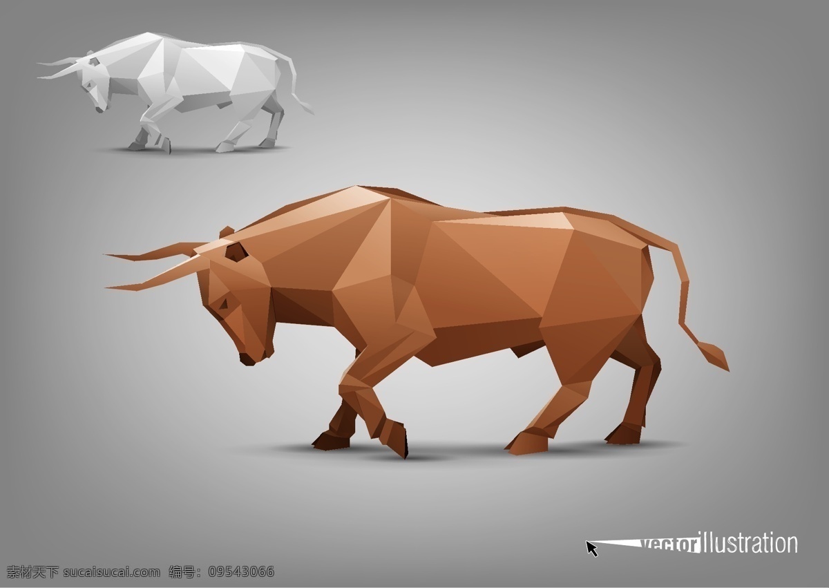 剪纸矢量 牛免费下载 3d 动物 多面体 模型 折纸 质感 厚重 平面广告 装饰设计 矢量图