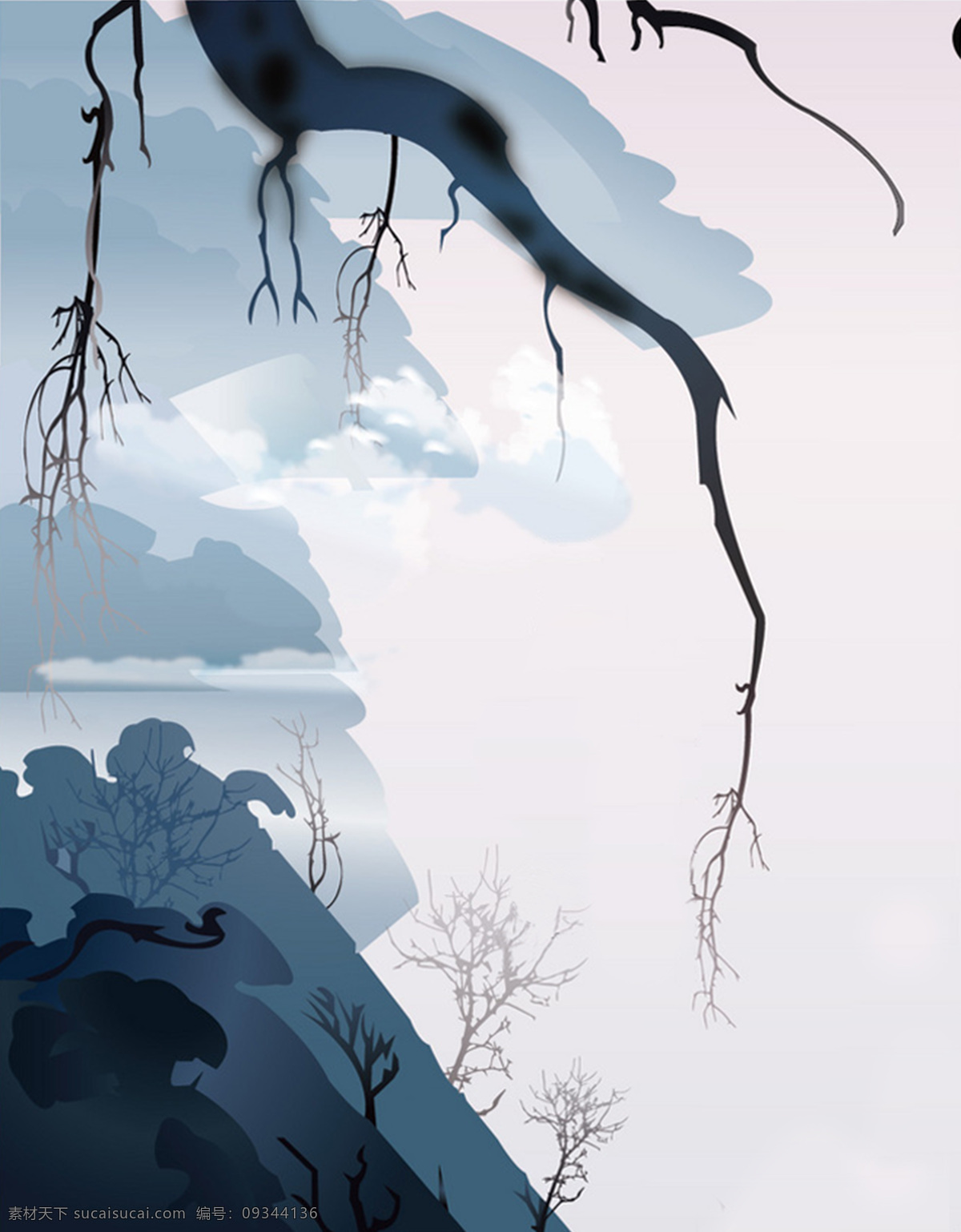 蓝色 节日 商业 海报 创意 背景 端午 重阳 创意设计 风景 手绘 插画 水墨 商业插画 商务 促销