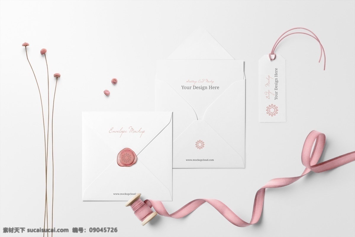 韩式 风格 简约 源文件 丝带 信封 干花 白色 装饰图案