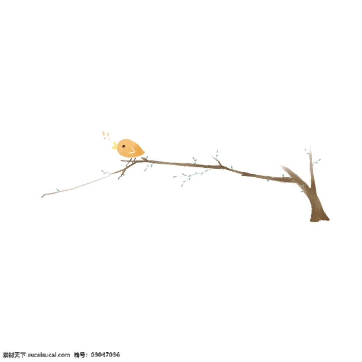 小鸟 树枝 分割线 插画 小鸟分割线 插图 树枝分割线 枯树枝 黄色小鸟插图
